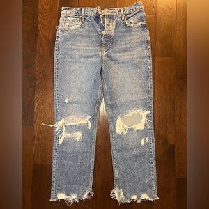 We The Free Light Blue Distressed Women's Straight Jeans